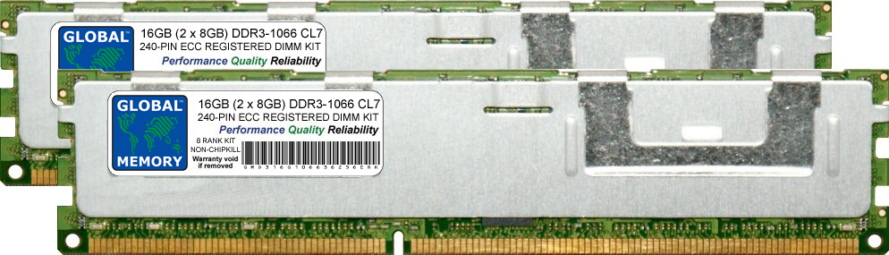 16GB (2 x 8GB) DDR3 1066MHz PC3-8500 240-PIN ECC REGISTERED DIMM (RDIMM) MEMORY RAM KIT FOR SERVERS/WORKSTATIONS/MOTHERBOARDS (8 RANK KIT NON-CHIPKILL)